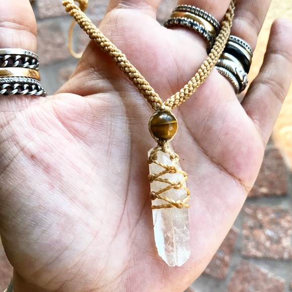 Adjustable macrame crystal quartz boho necklace